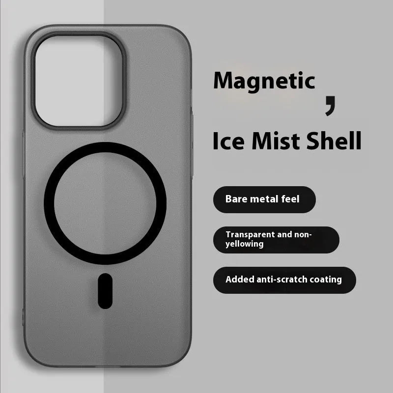 Frosted magnetic phone case in transparent pink for iPhone 15 Pro Max with full coverage design