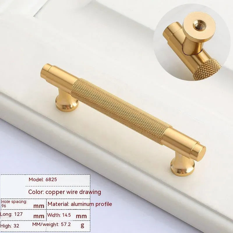 Brushed brass aluminium alloy door handle for cabinets with modern light luxury style.