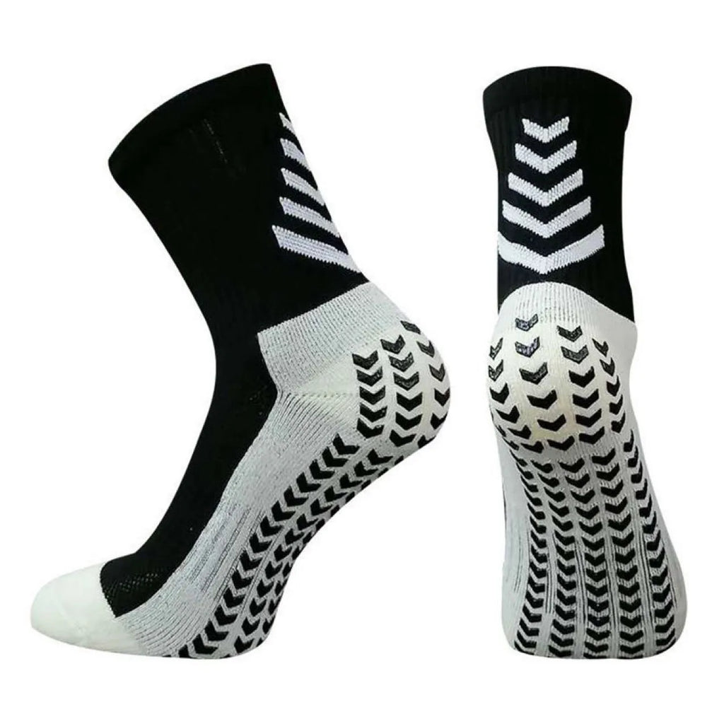 Men's mid-calf athletic socks in arrow colours with geometric patterns and non-slip silicone