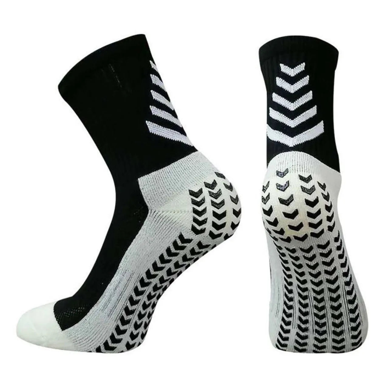 Men's mid-calf athletic socks in arrow colours with geometric patterns and non-slip silicone