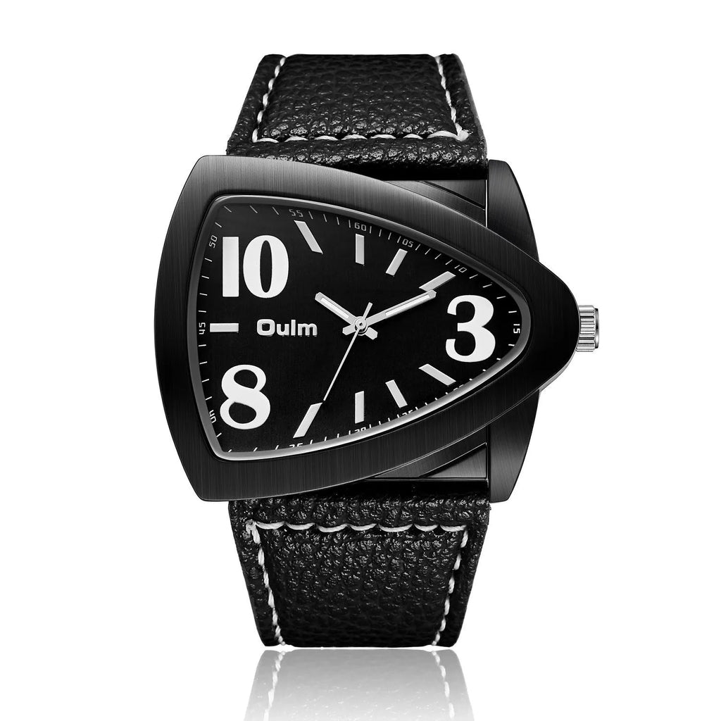 Men's casual triangle belt quartz watch in three colour options with 9mm slim profile