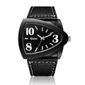 Men's casual triangle belt quartz watch in three colour options with 9mm slim profile