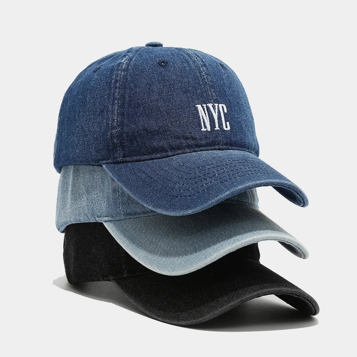 American retro denim baseball cap with embroidered English letters on dome crown