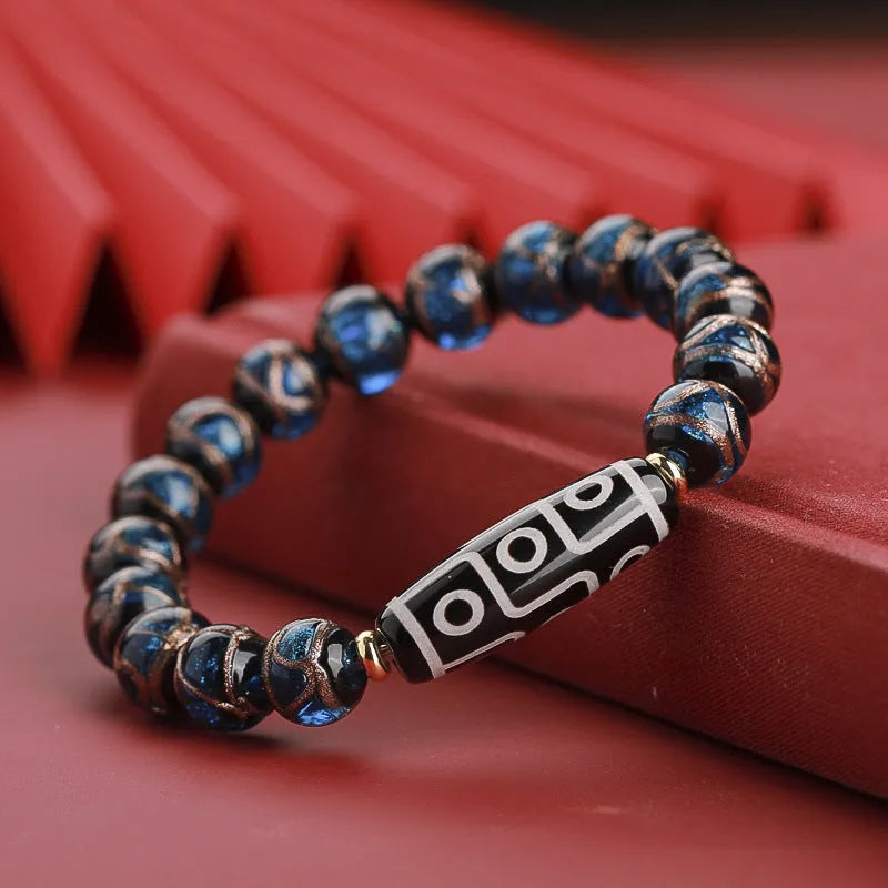 Chinese style unisex bracelet with colourful coloured glaze snake lucky beads in three purity sizes