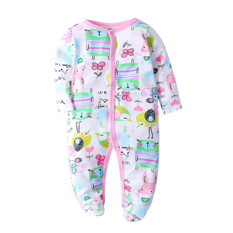 Cotton baby one-piece bodysuit with dinosaur, lion, car, and cloud print style options