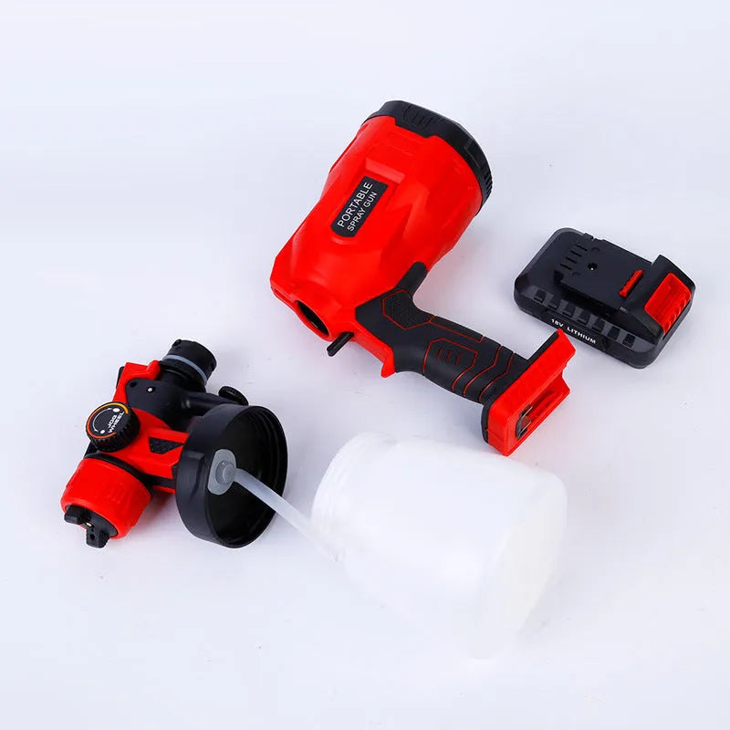 Blue cordless automatic paint spray gun with watering can and 1.8mm nozzle