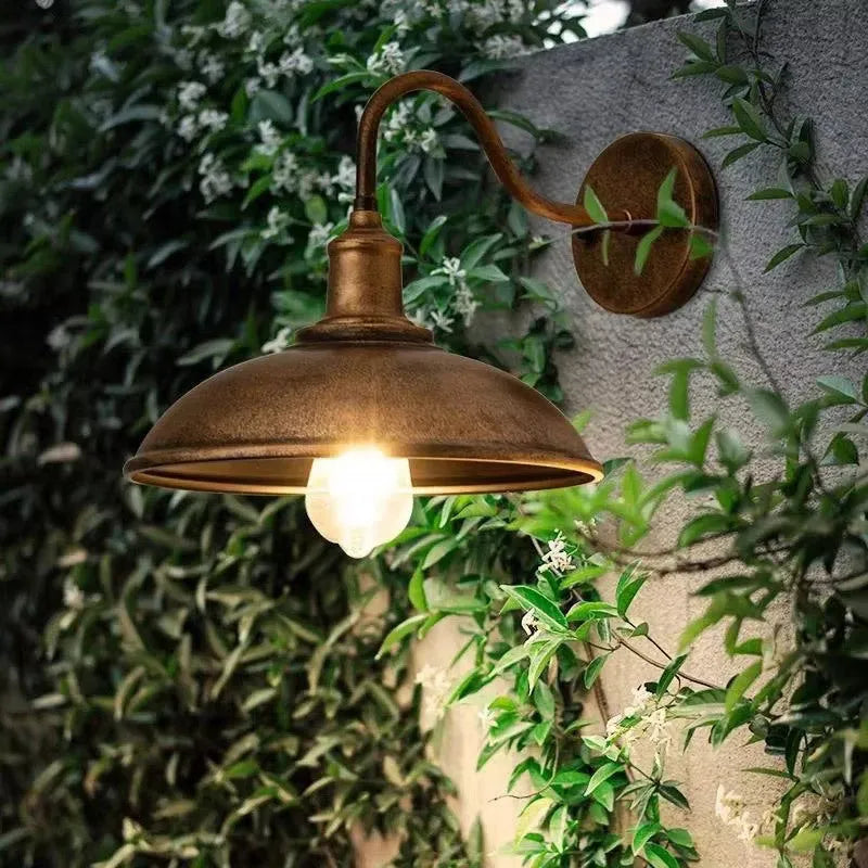 Retro style villa courtyard wall lamp in copper or silvery finish with angle mounting options