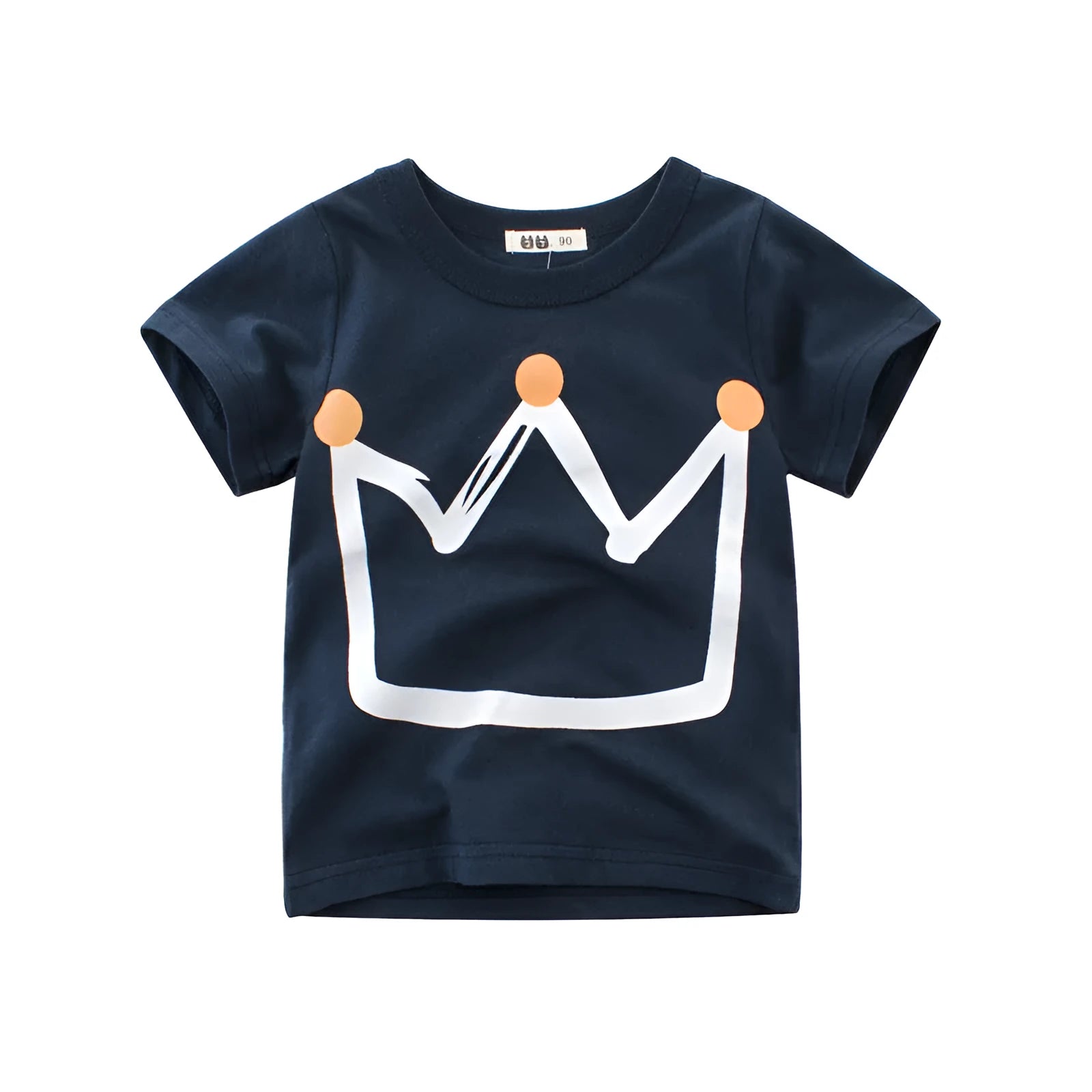 Boys' royal blue short sleeve cotton t-shirt laid flat, showing Korean style design.