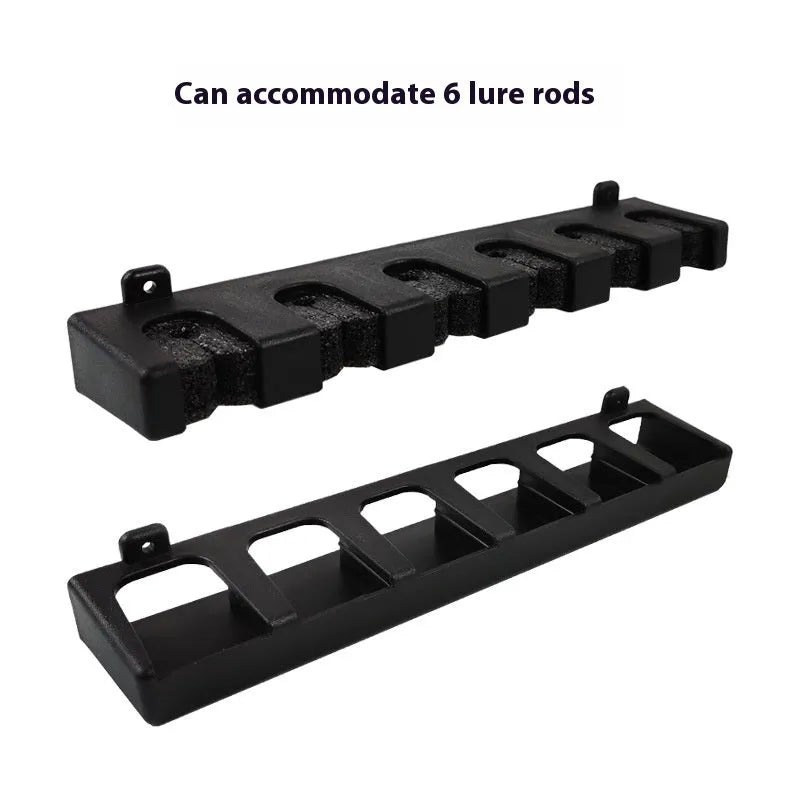 Black ABS plastic wall-mounted fishing rod holder rack with self-tapping screws