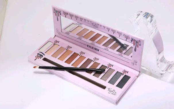 Kelly 12 colour matte eyeshadow palette in compact case with multiple neutral shades visible