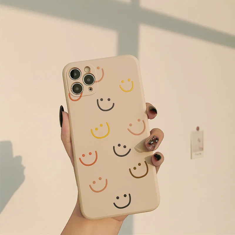 Silicone phone case with smiley design for Apple iPhone models in TPU material