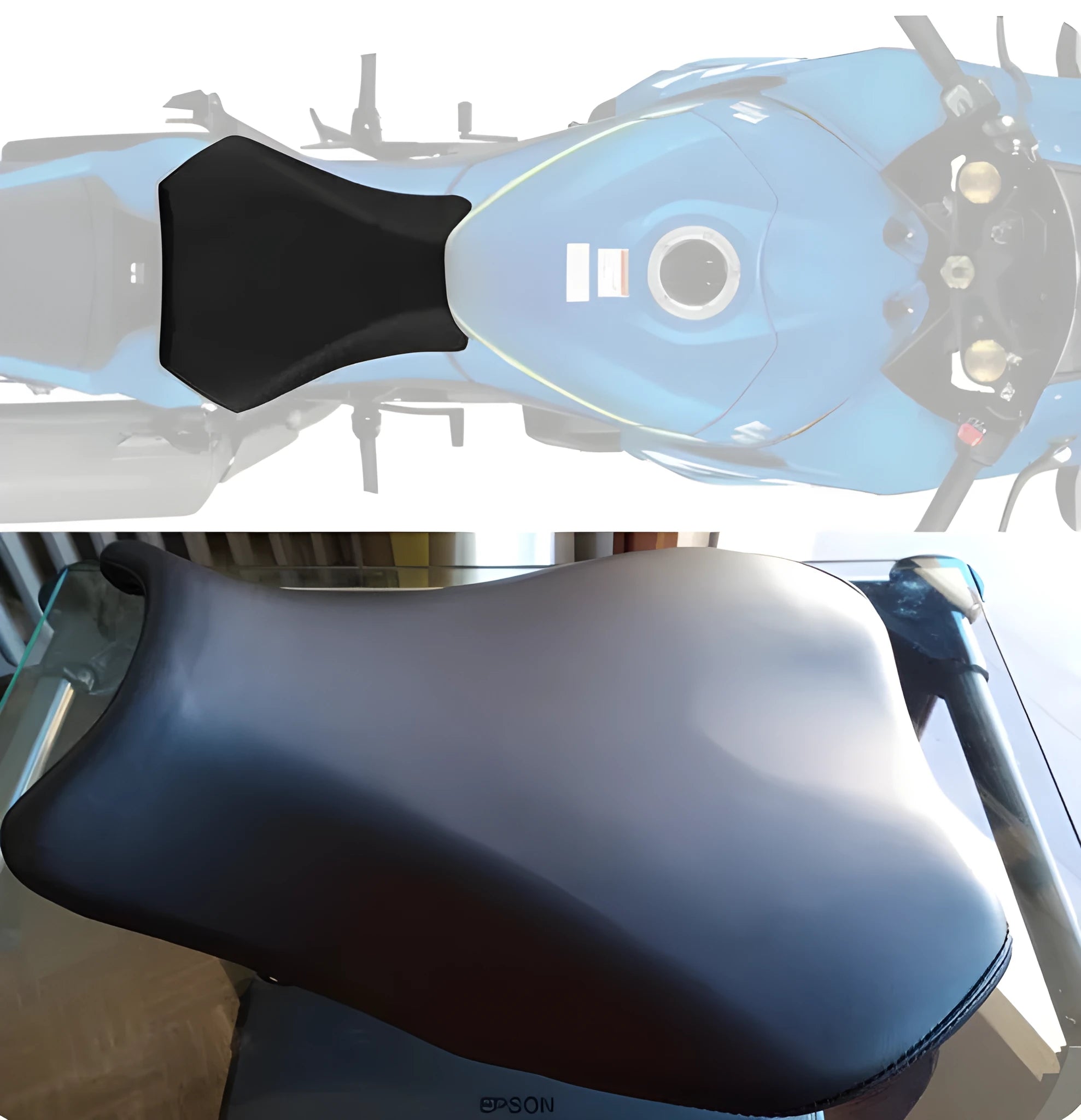 Large PU leather front and rear seat bags for a Suzuki GSXR1000 motorbike.