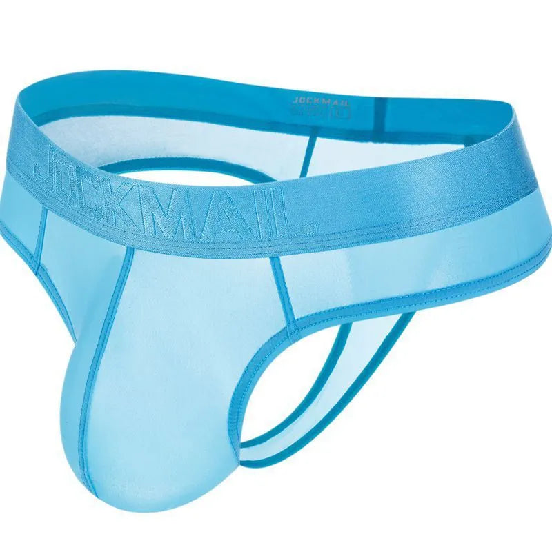 Belt Ice Silk ultra-thin translucent low-waist men's briefs in black with abstract pattern