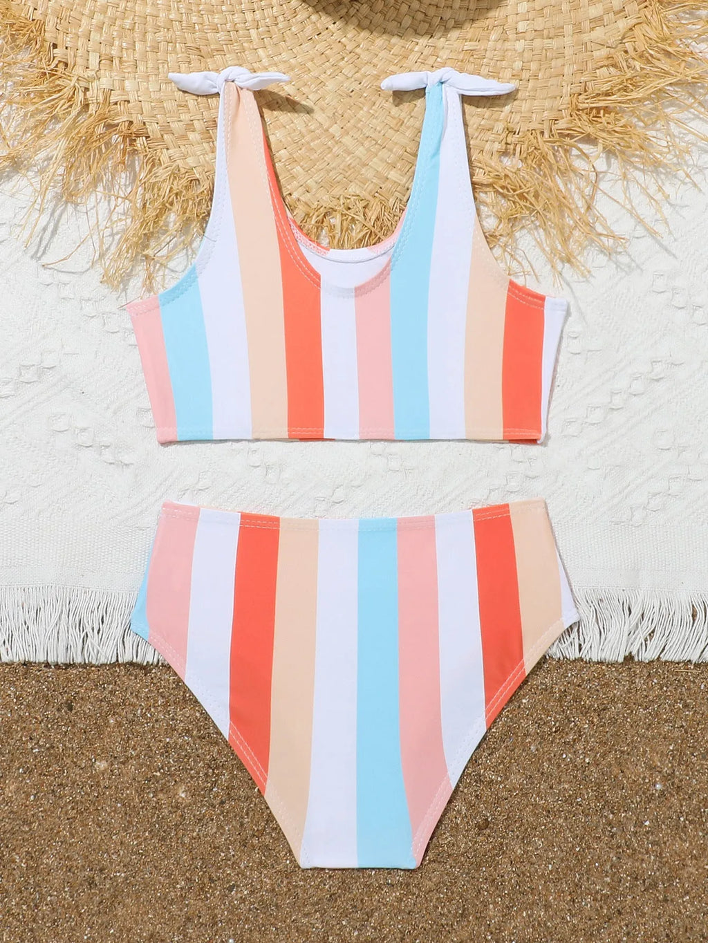 Girls plaid print briefs style swimsuit with polyester lining for swimming