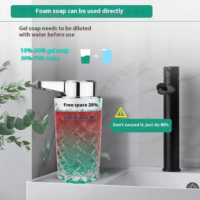 Automatic sensor soap dispenser with silver finish and USB-C charging port.