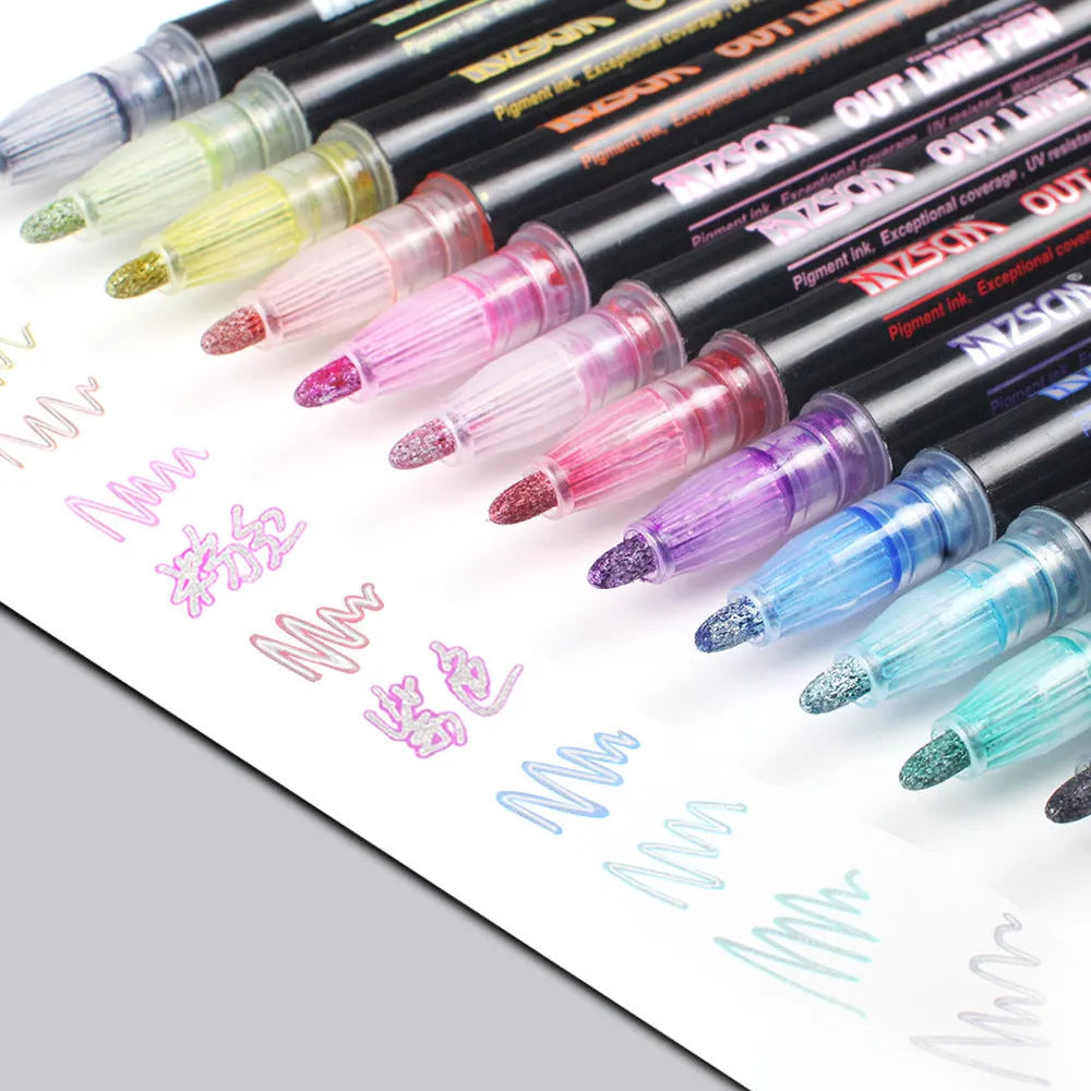 Double line pen colour hand account pen 21 colour set with plastic shell and water-based ink