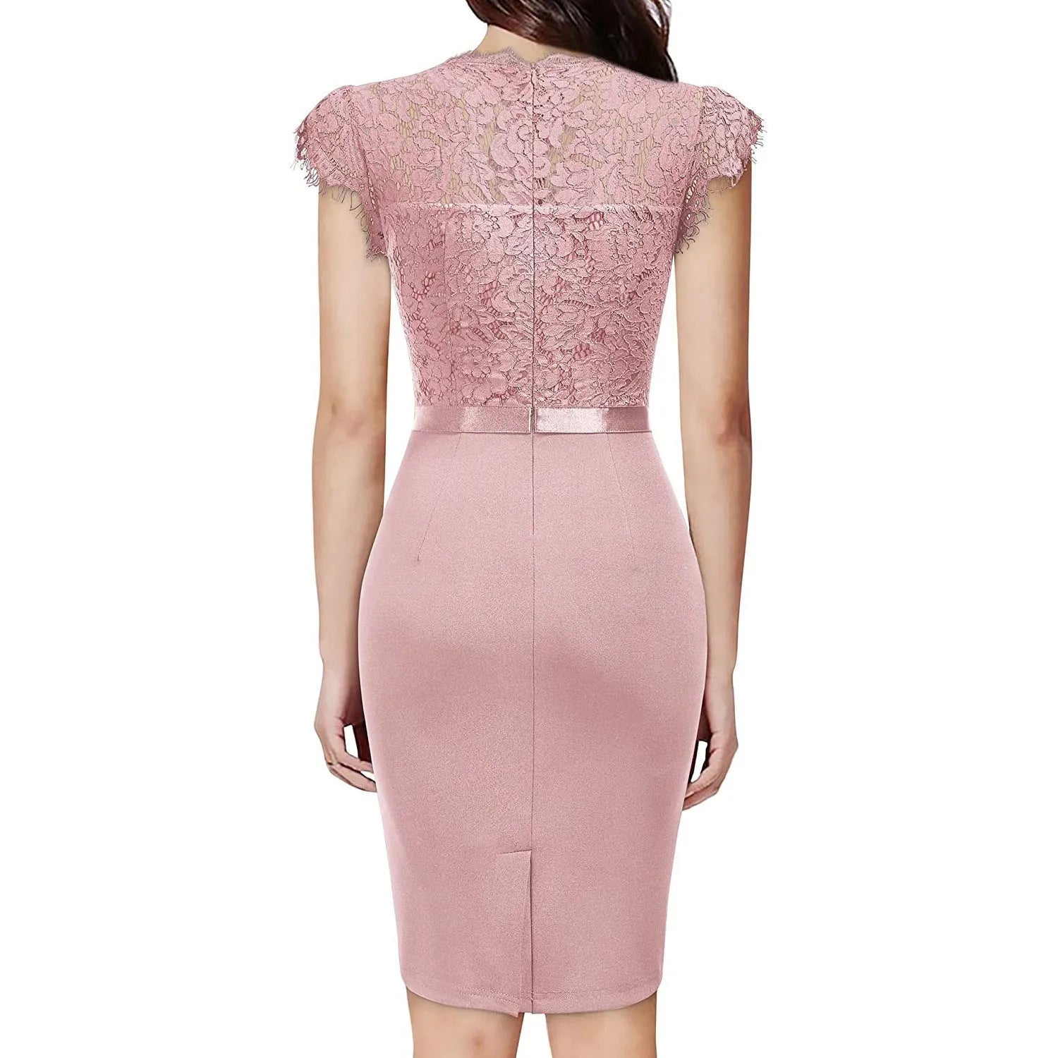 New women's bridesmaid polyester sheath dress with high waist and short sleeves in pink, black, and dark blue