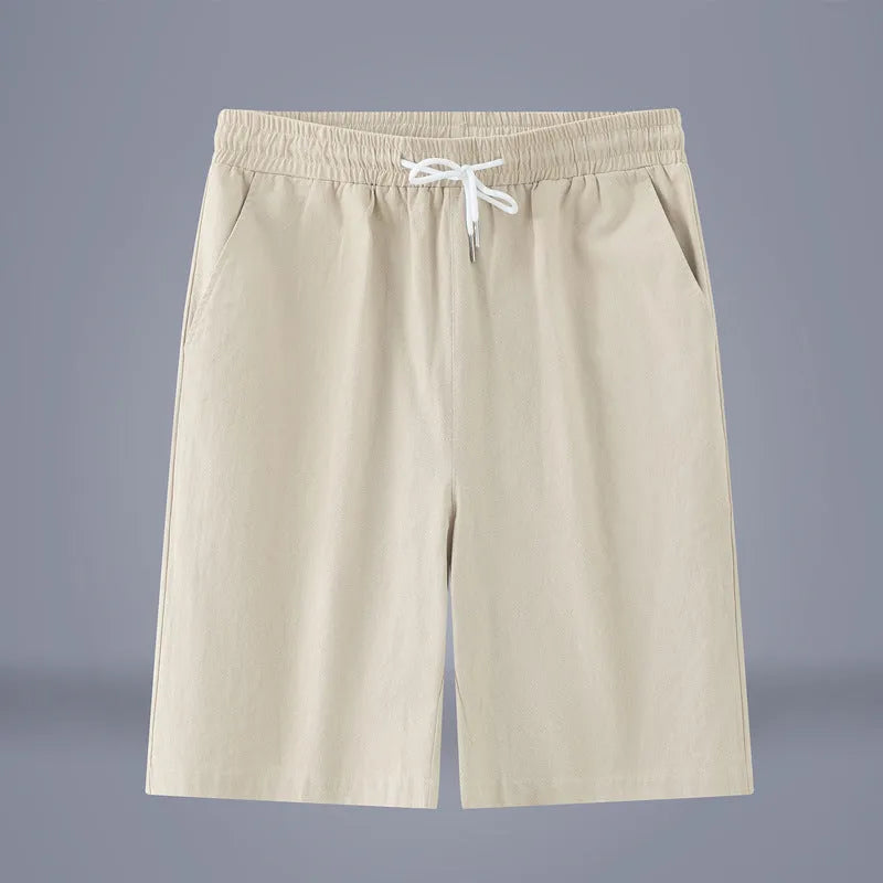 Cotton-linen cropped summer pants in Army Green with drawstring waist and mid-rise fit