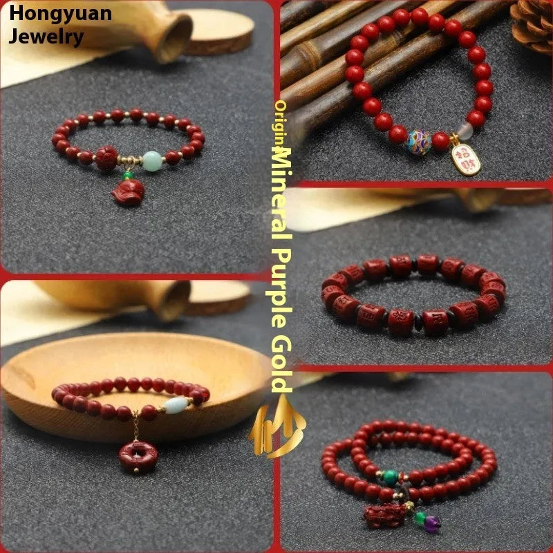 Handmade cinnabar bracelet with fox pendant peace buckle auspicious cloud unisex retro