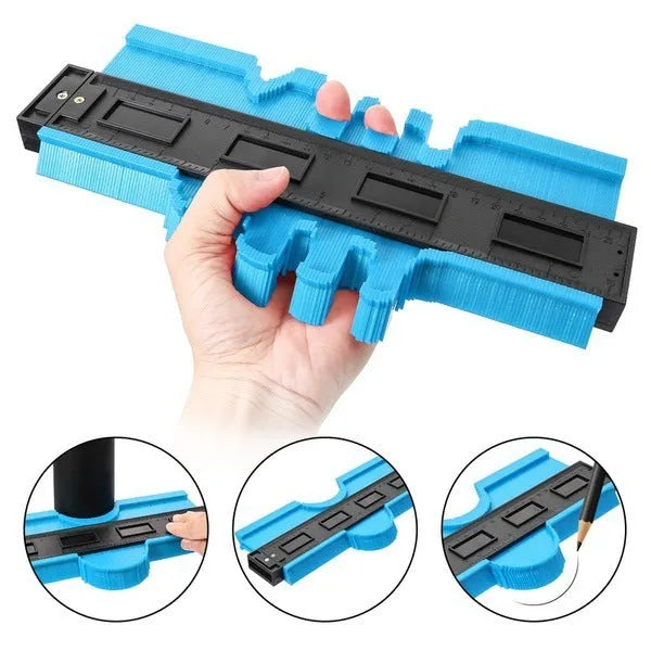 Blue ABS contour gauge showing locked pins for copying irregular shapes, 12cm size