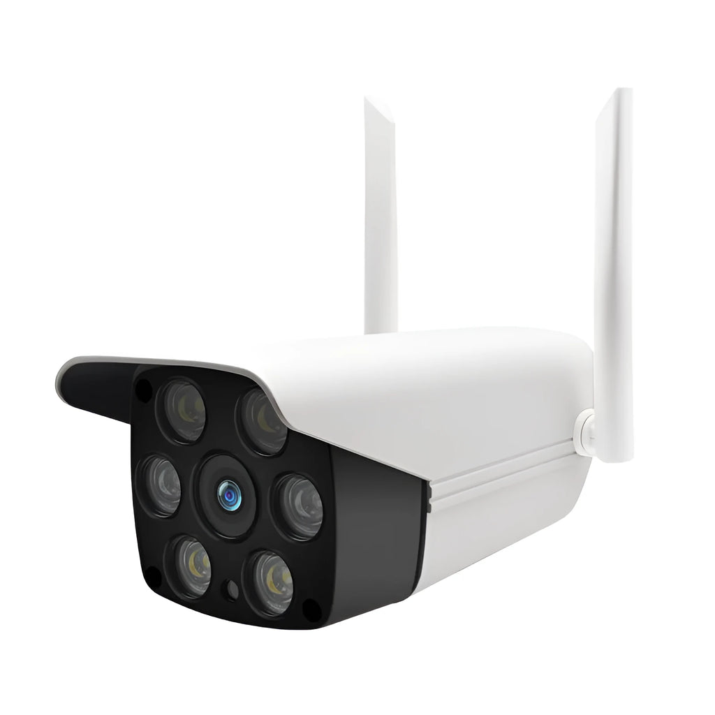 White outdoor smart security camera with 3.6mm lens for 1080P HD recording and infrared night vision