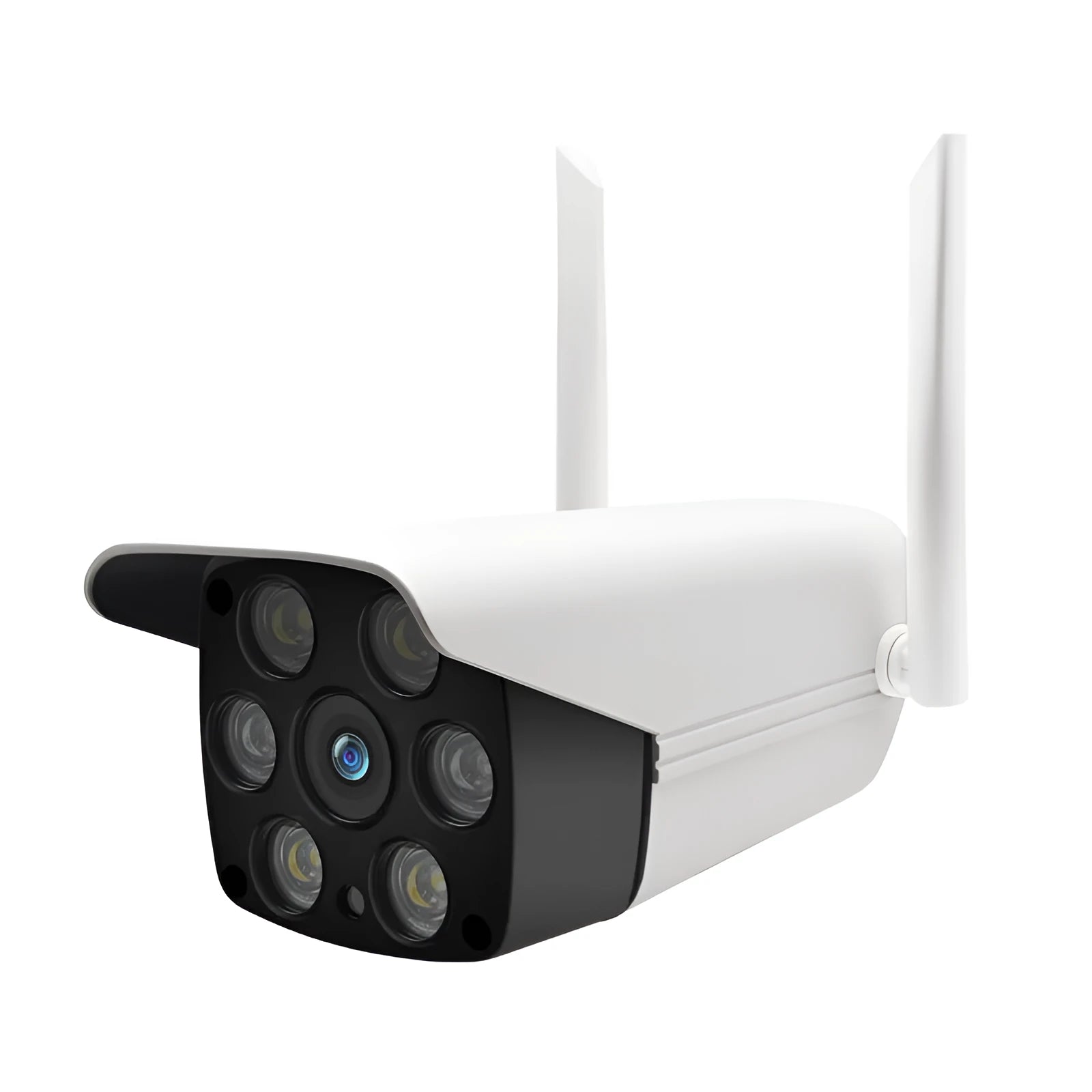 White outdoor smart security camera with 3.6mm lens for 1080P HD recording and infrared night vision