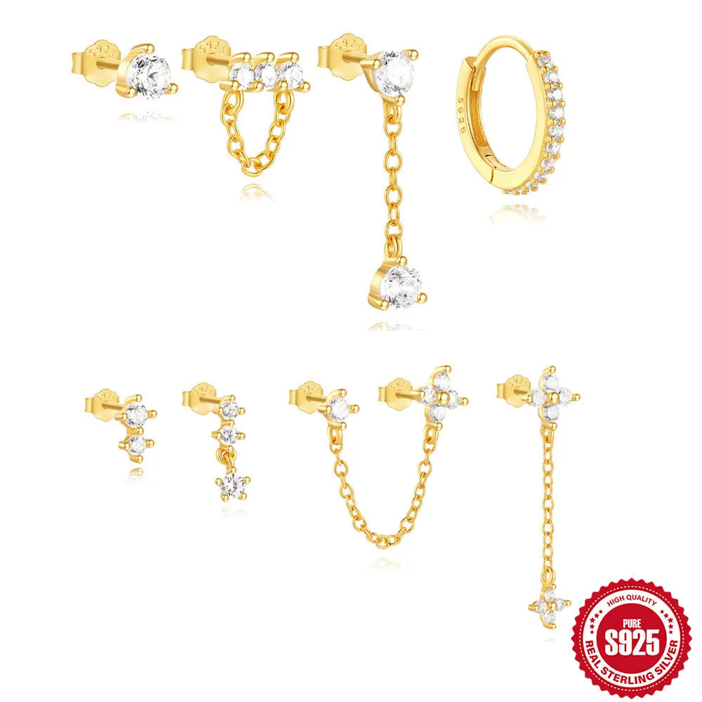 S925 sterling silver women's earrings with geometric clover petal design and electroplated gold colour finish