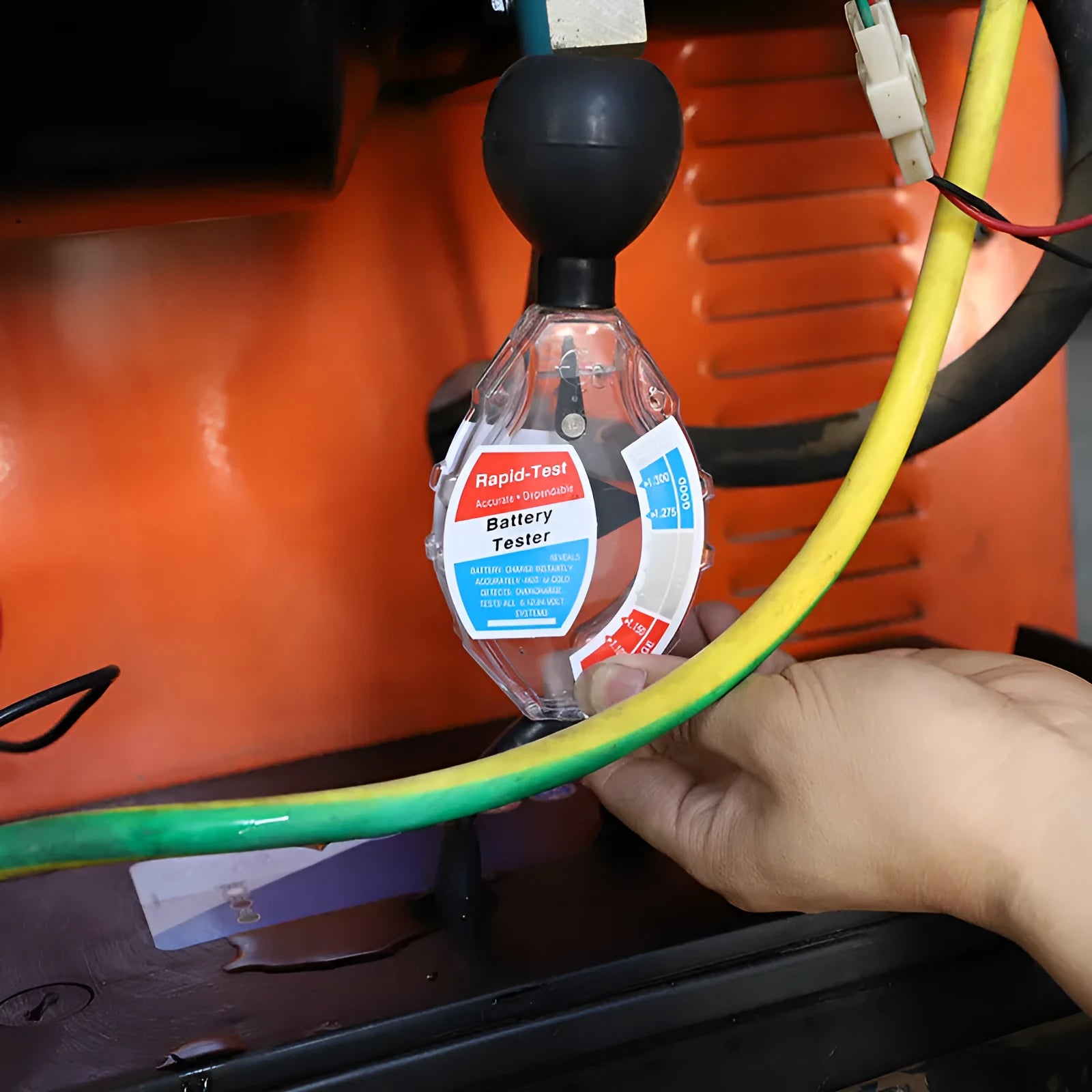 Handheld suction electrolyte hydrometer tool for testing lead-acid battery fluid density