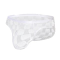 Men's black U-convex plaid mesh underpants showing breathable nylon lace fabric construction