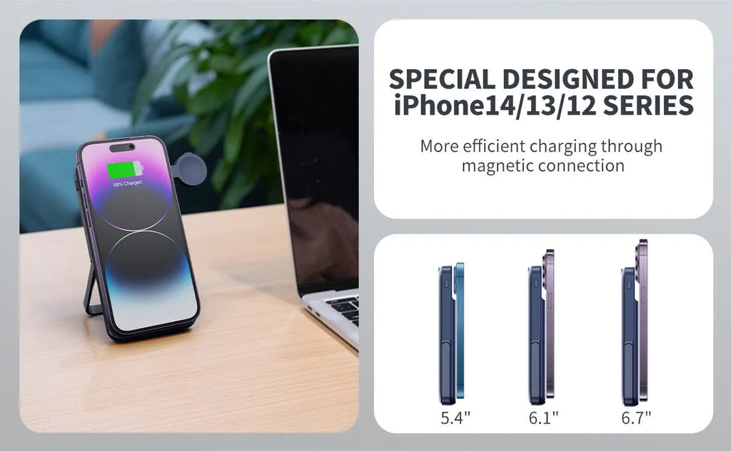 Black industrial-style magnetic wireless power bank with 10000mAh capacity