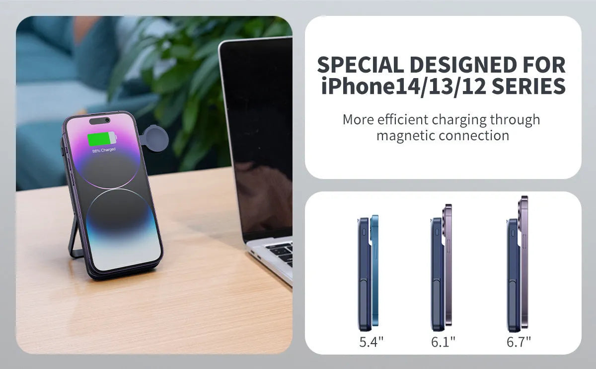 Black industrial-style magnetic wireless power bank with 10000mAh capacity