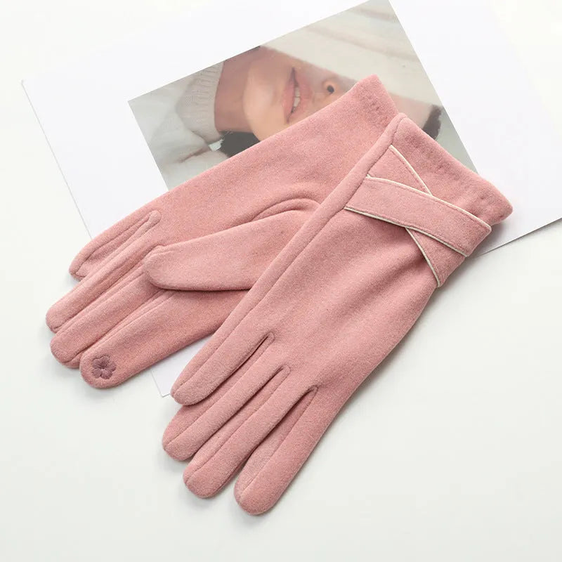 Women's winter touch screen gloves, velvet padded, polyester, average size, black beige khaki pink