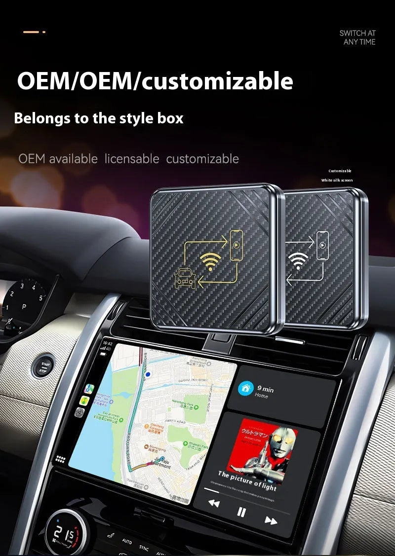 Wireless CarPlay and Android Auto USB adaptor box in gold and white colour options