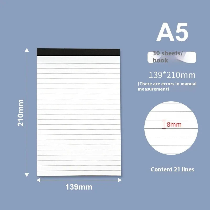 A4 tearable notebook with grid paper and wireless adhesive binding shown in available colour options