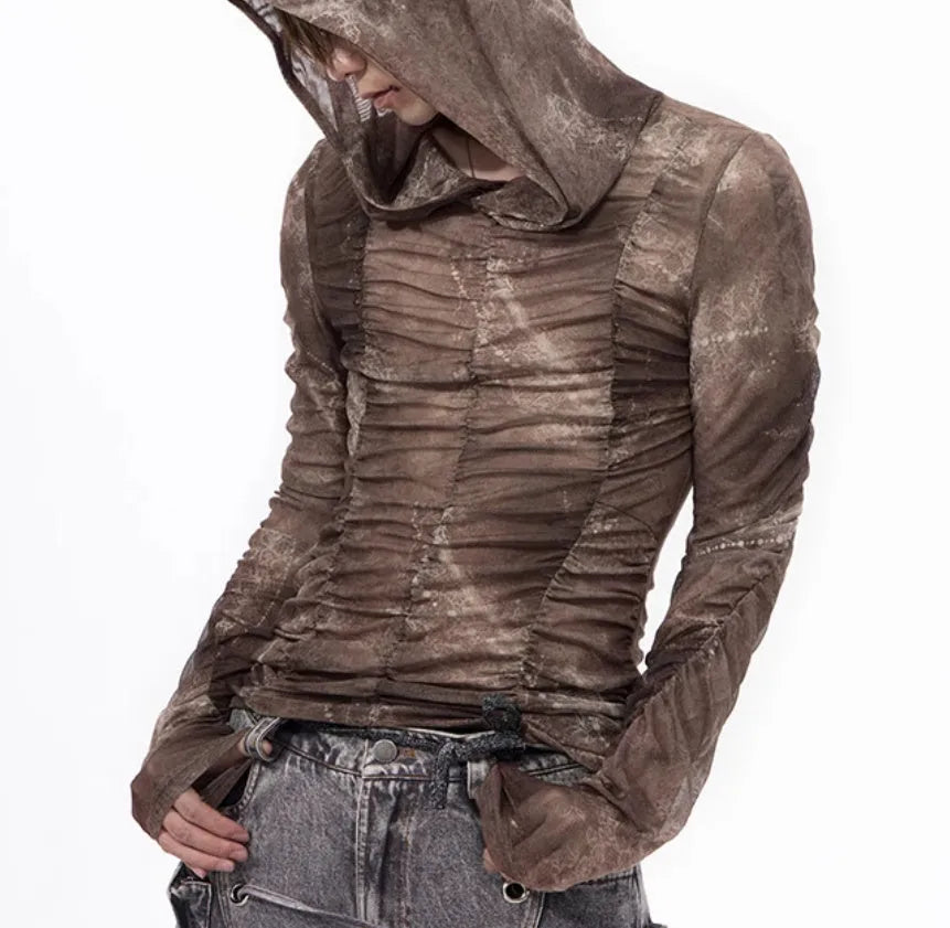 Boys lightweight ice silk bottoming shirt with printing pleating detail in polyester fabric