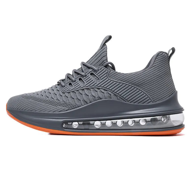 Men's low-top black mesh running shoes with white sole and lace-up front.