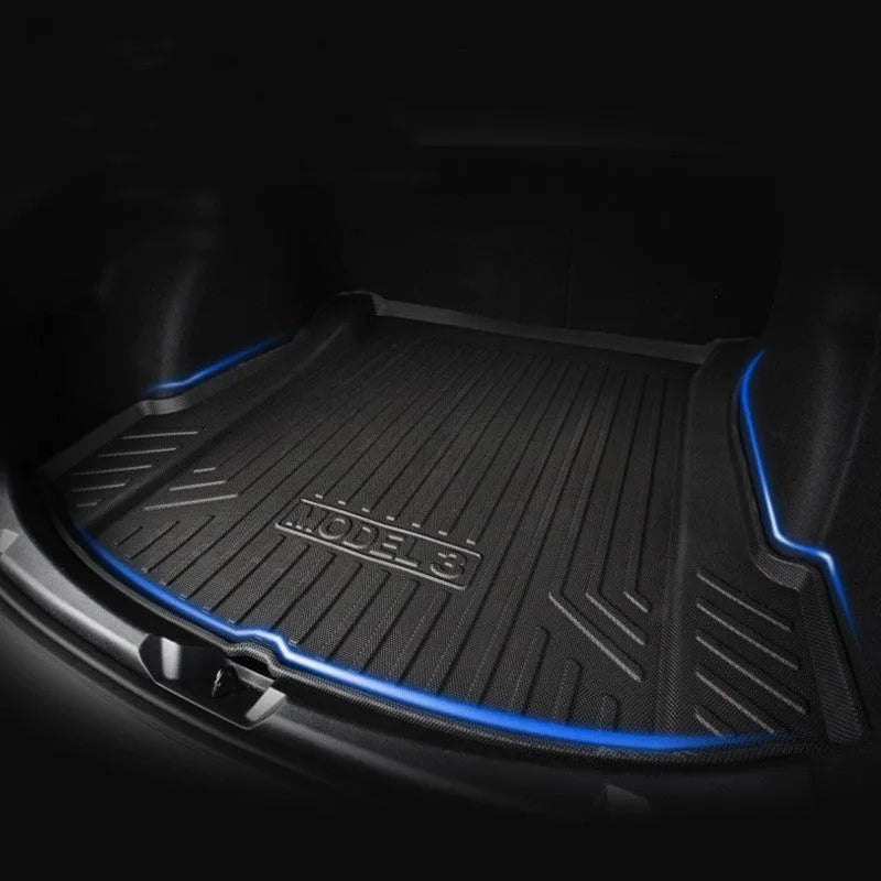 Tesla car floor mats with rubber construction and TPE footrest sections