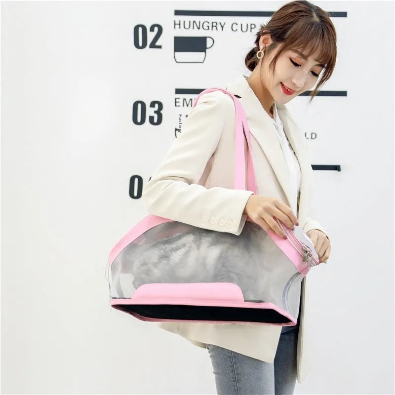 MOORPET synthetic leather cat carry bag with shoulder strap in solid colour