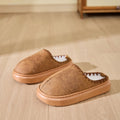 Indoor non-slip cotton slippers for men and women in beige, brown, and gray with plush upper
