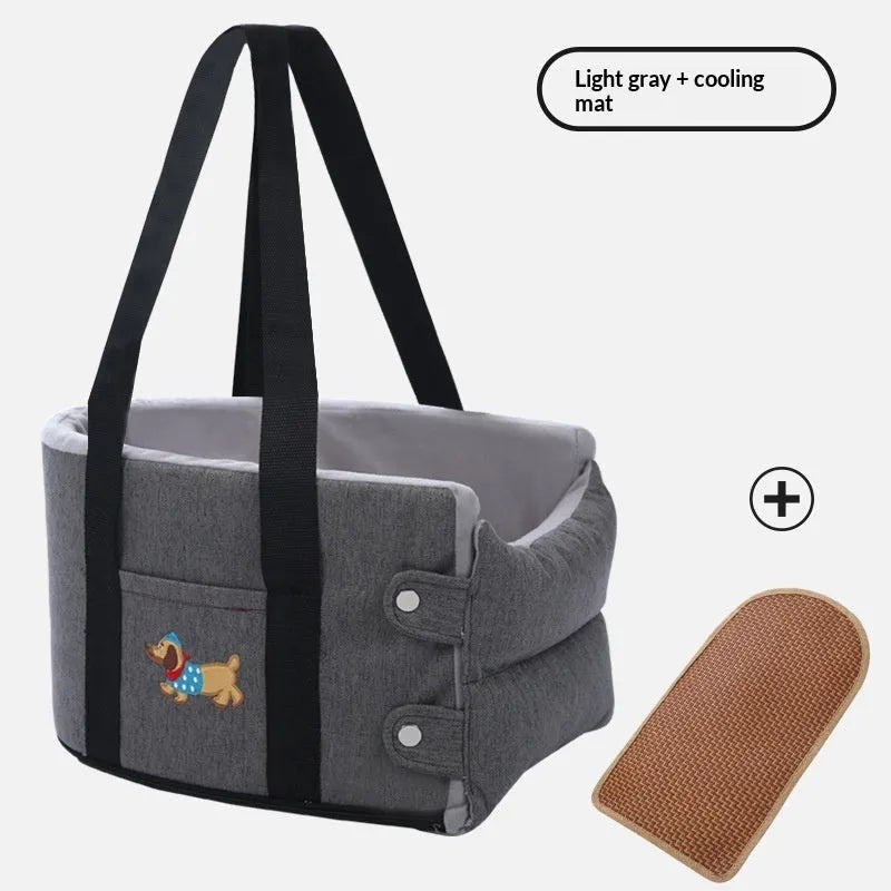 Car centre console pet pad in dark gray linen nest style for small dogs and cats