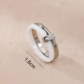 Women's titanium steel heart-shaped double ring with zirconium stones in three metallic colour options