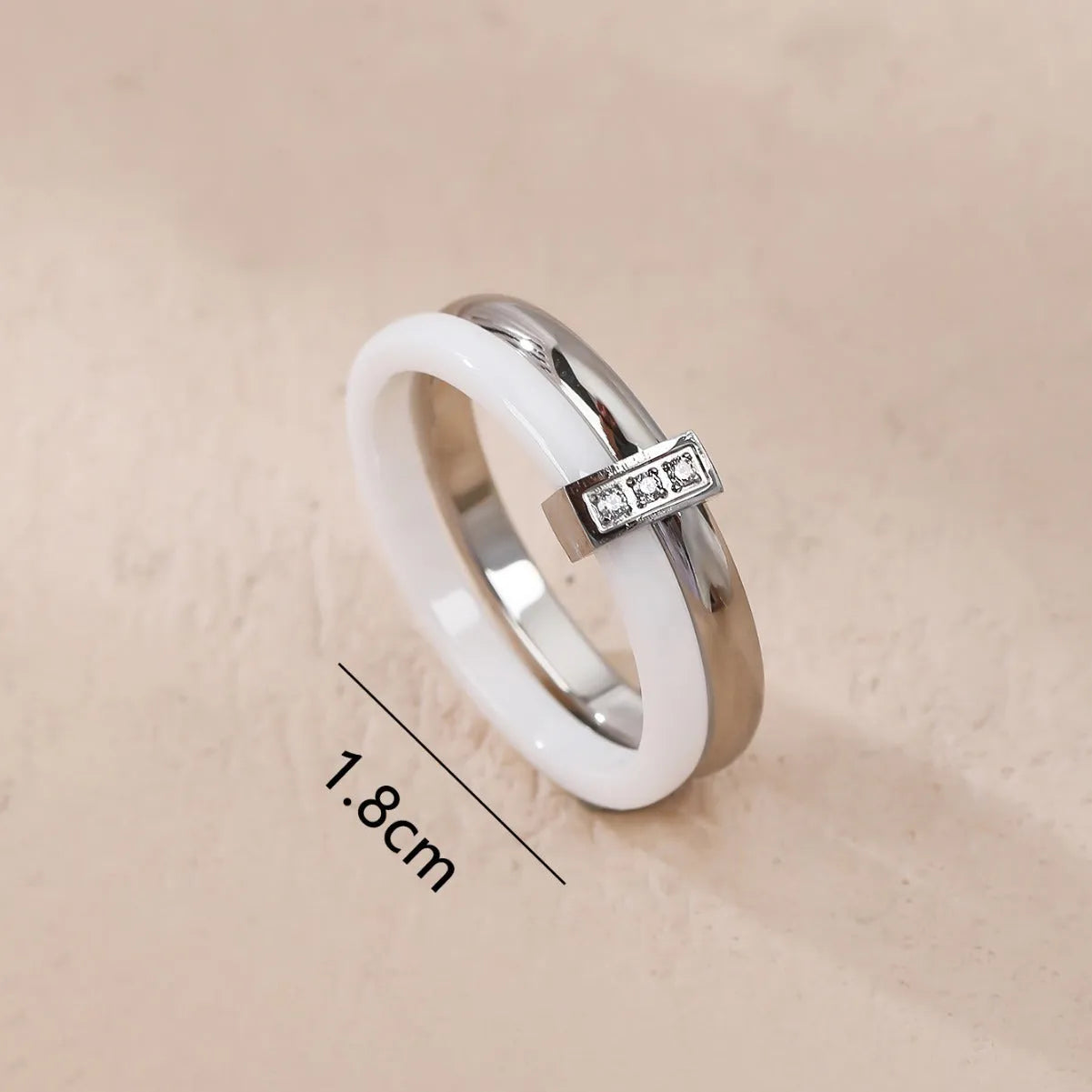 Women's titanium steel heart-shaped double ring with zirconium stones in three metallic colour options