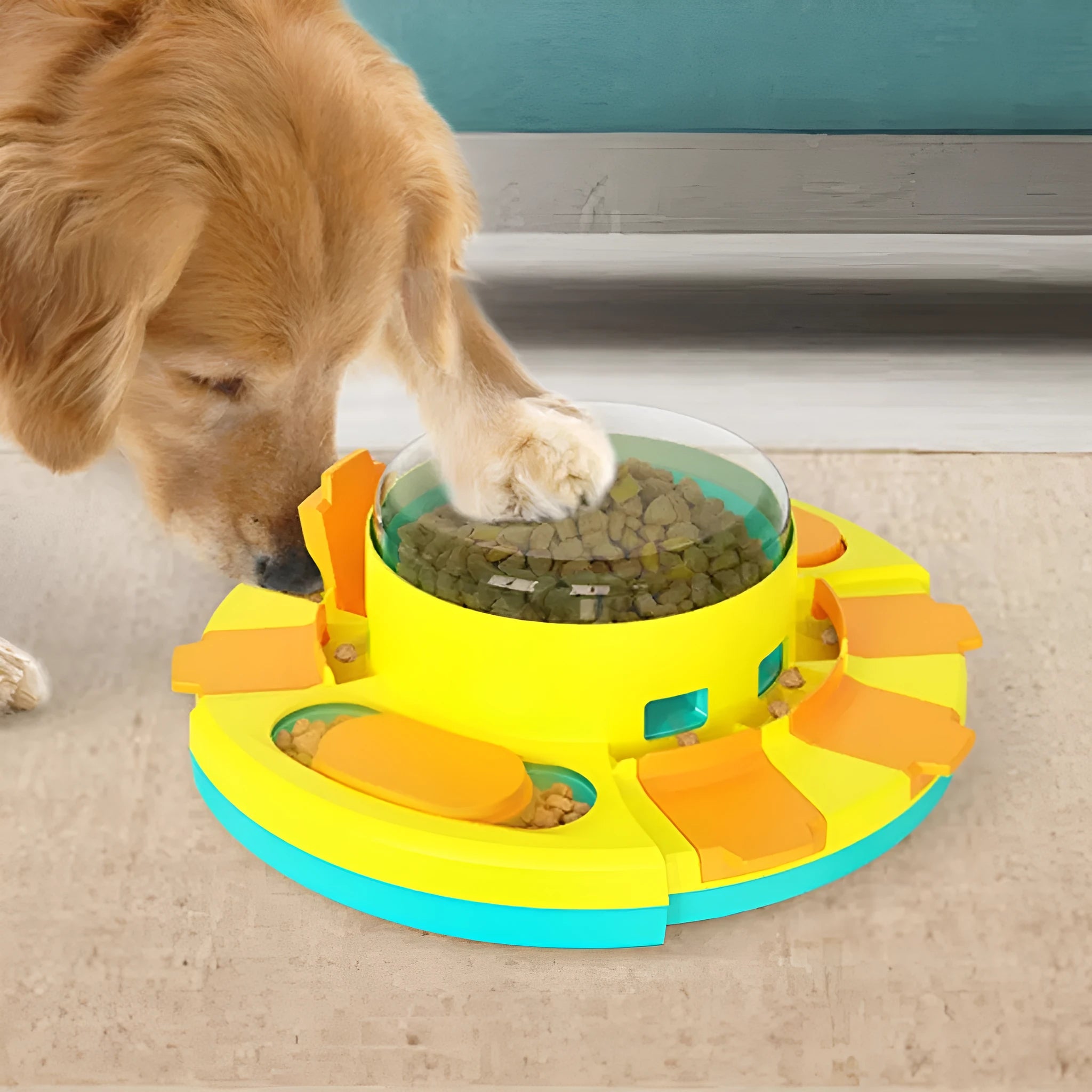 Plastic pet toys including dog educational toys, leakage bear toys, and bulb tumbler cat teasers in multiple colours