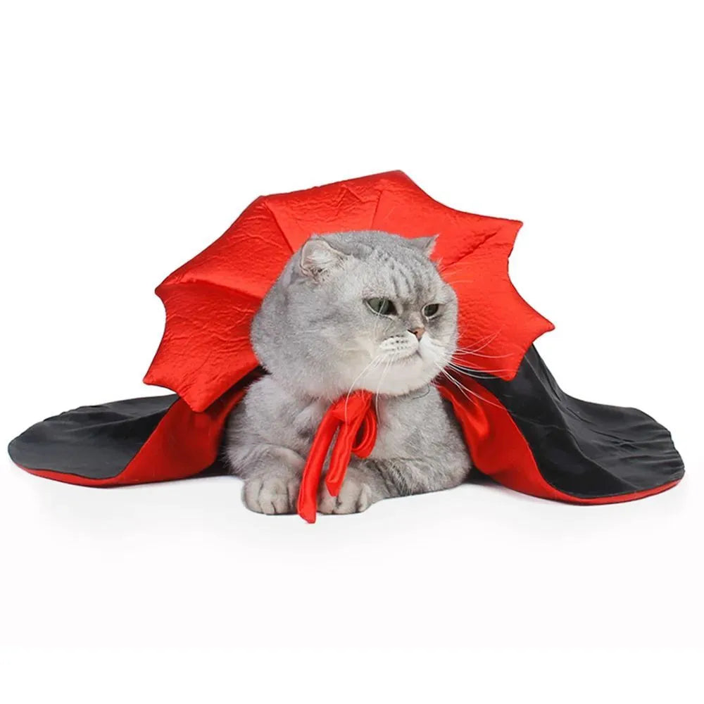 Halloween vampire cloak costume for small dogs and cats in three sizes with back length measurements