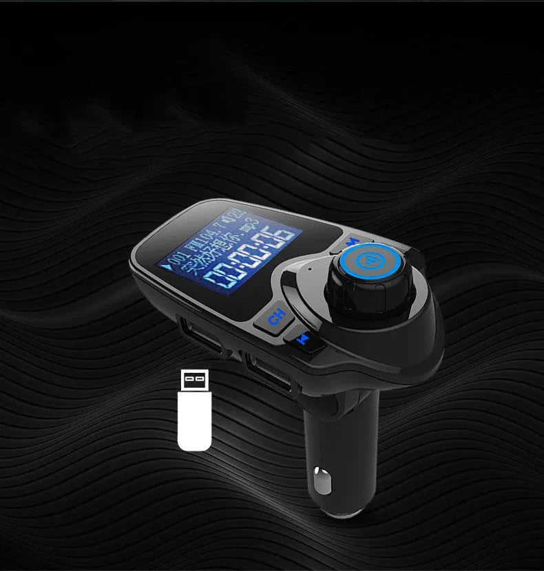 G7 black car Bluetooth hands-free FM transmitter with USB port and TF card slot for wireless music streaming and hands-free calling