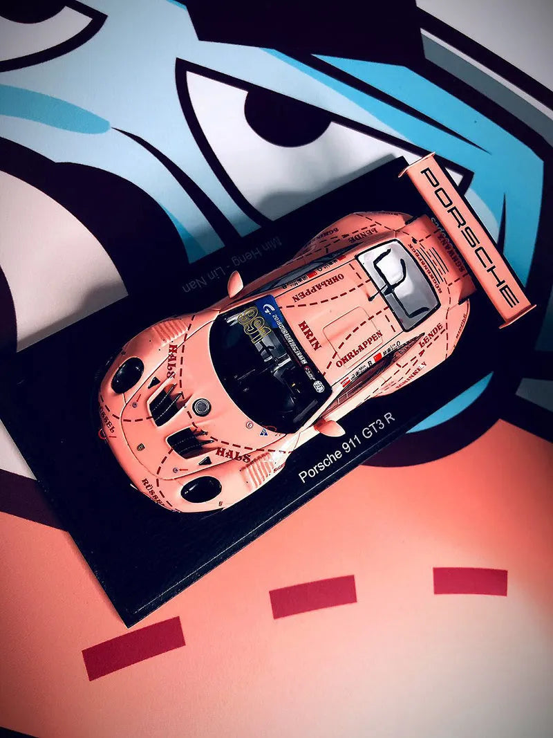 Pink resin Porsche supercar model part 1:64 scale with display box