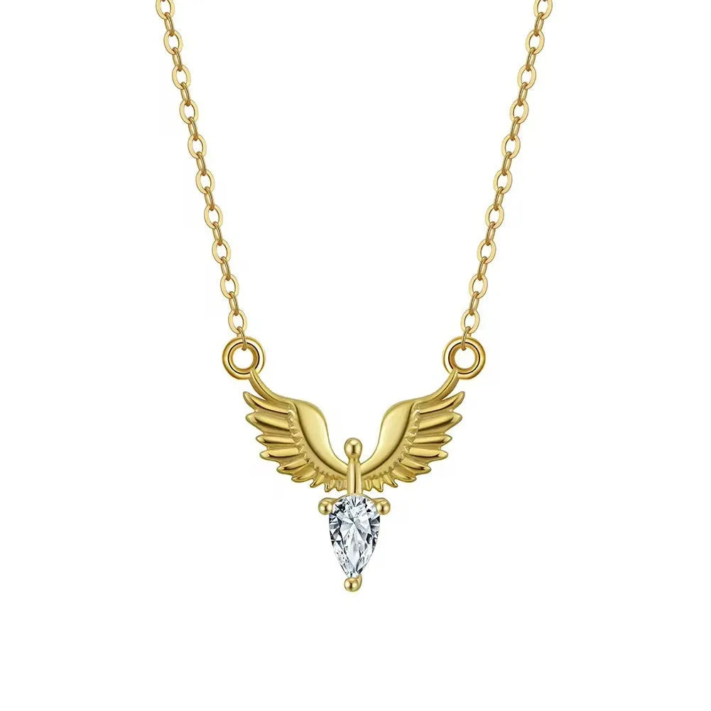 A silver necklace with an eagle pendant on an adjustable O-ring chain, available in white gold or yellow gold colour finish.