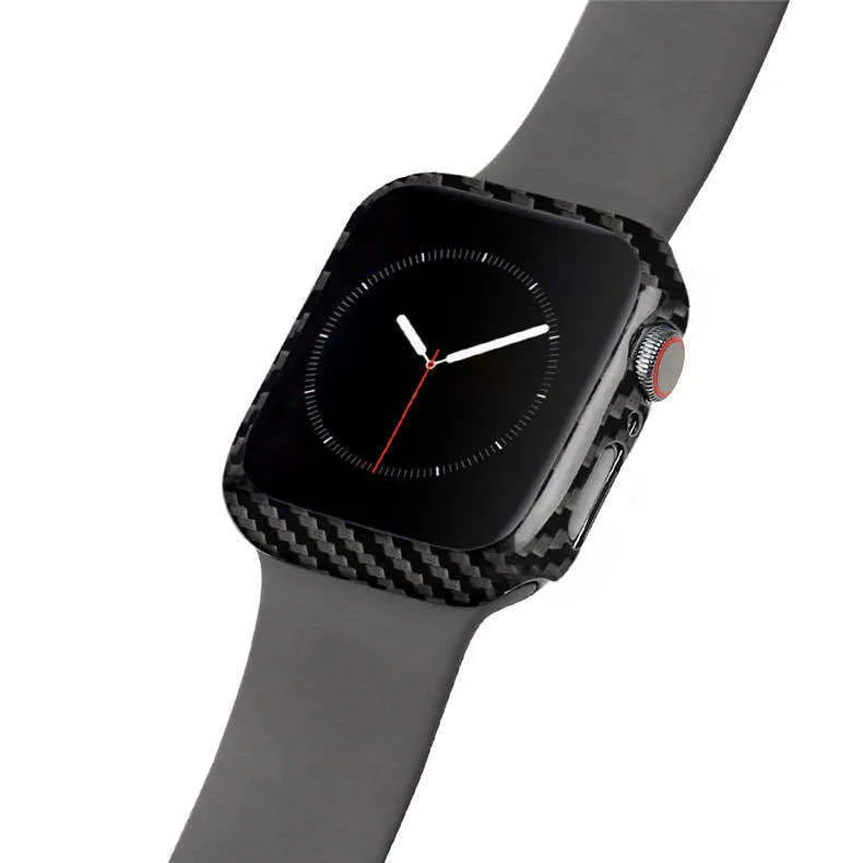 Apple Watch 4 protective case in half wrap leather design with carbon fibre detailing for 44mm models