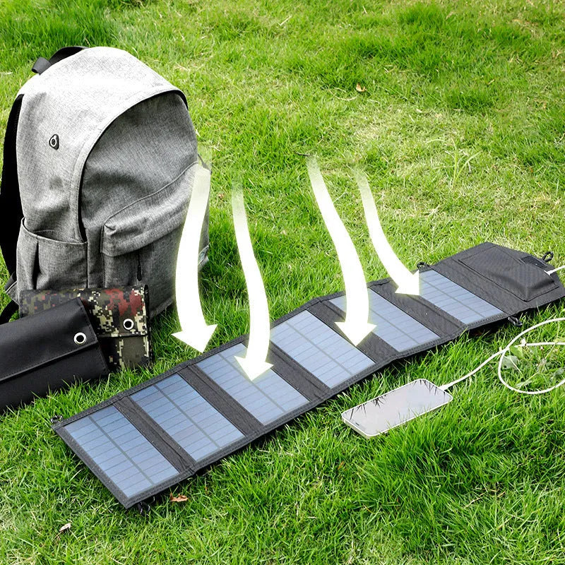30W solar charging board folding bag portable USB panel with carabiner clips for outdoor camping