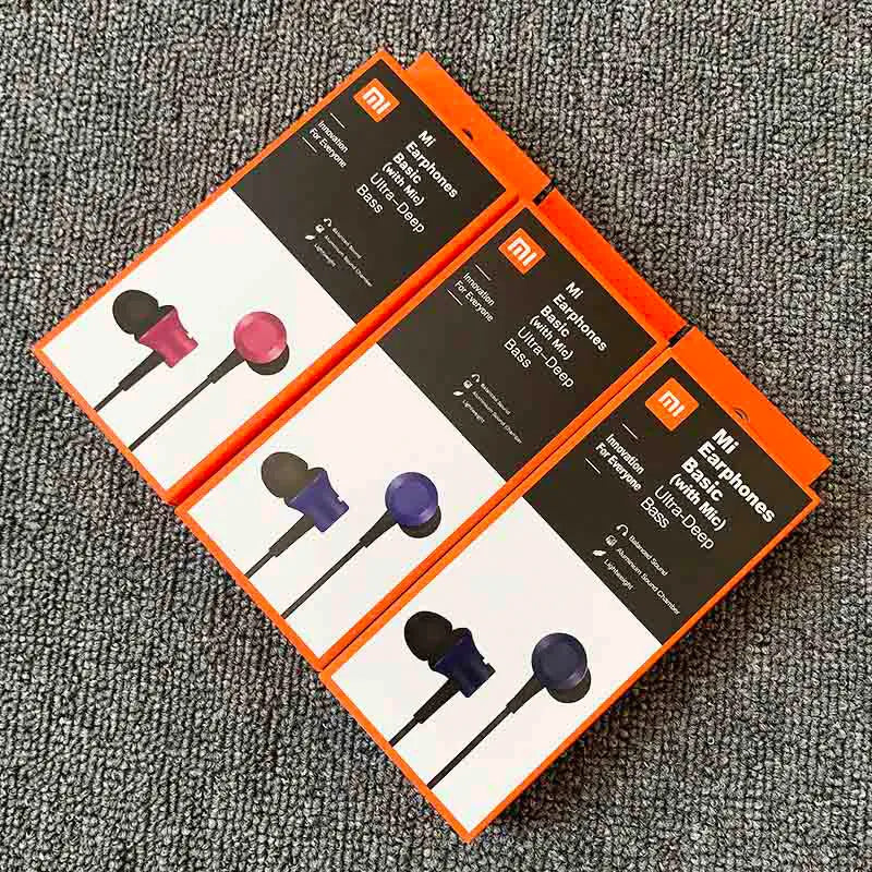 Piston in-ear wired headphones with 3.5mm jack in black, blue, and red colour options